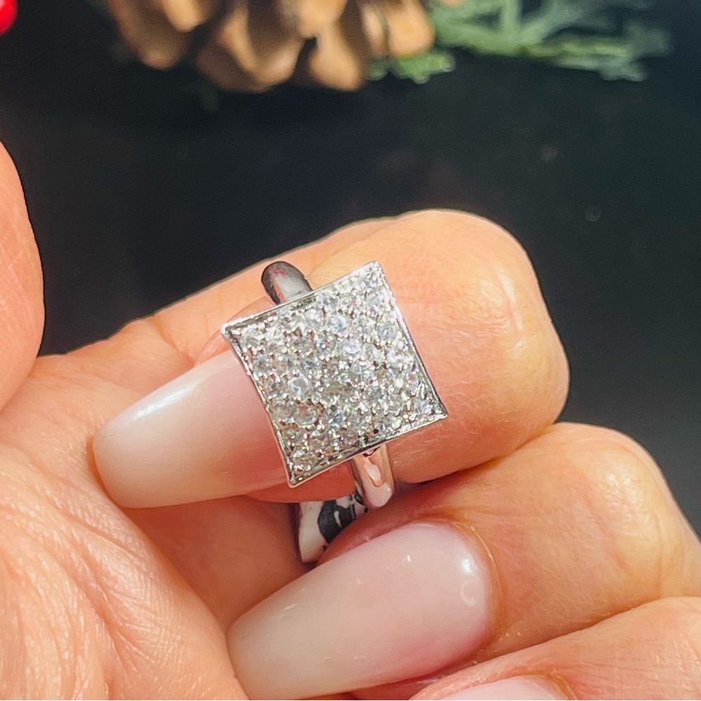 Solid 925 Silver Square Ring Size 5 - image 2